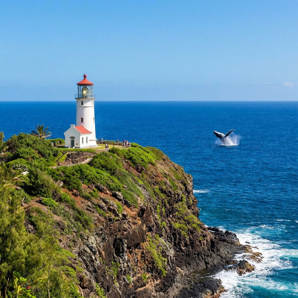 View from Kilauea Lighthouse overlooking the ocean during whale season